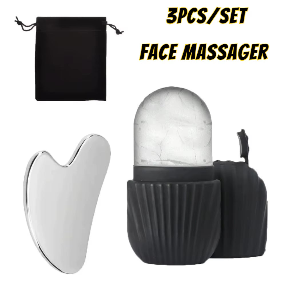 1/3PCS Ice Face Roller Stainless Steel Gua Sha Board Set Facial Massager Face Massage Roller Face Lifting Beauty Skin Care Tools